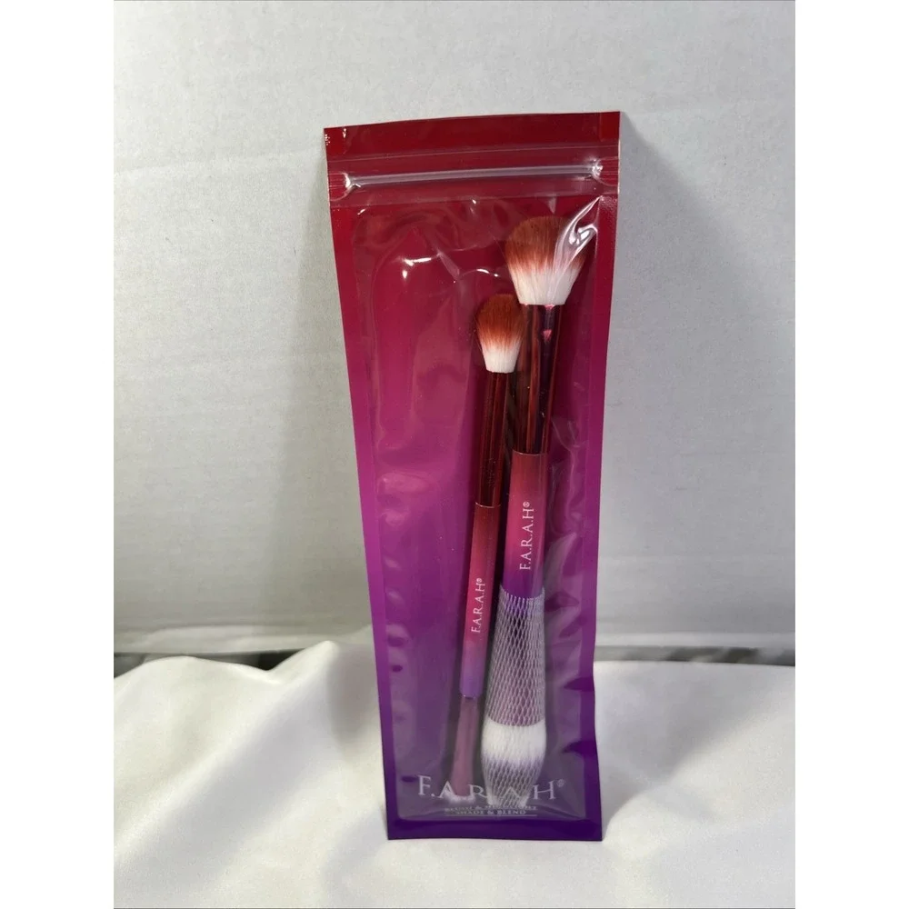 F.A.R.A.H Blush & Highlight Shade & Blend Makeup Brush Set‎ Pink Purple New